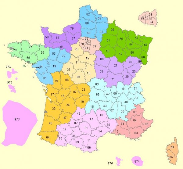 carte des régions et départements
